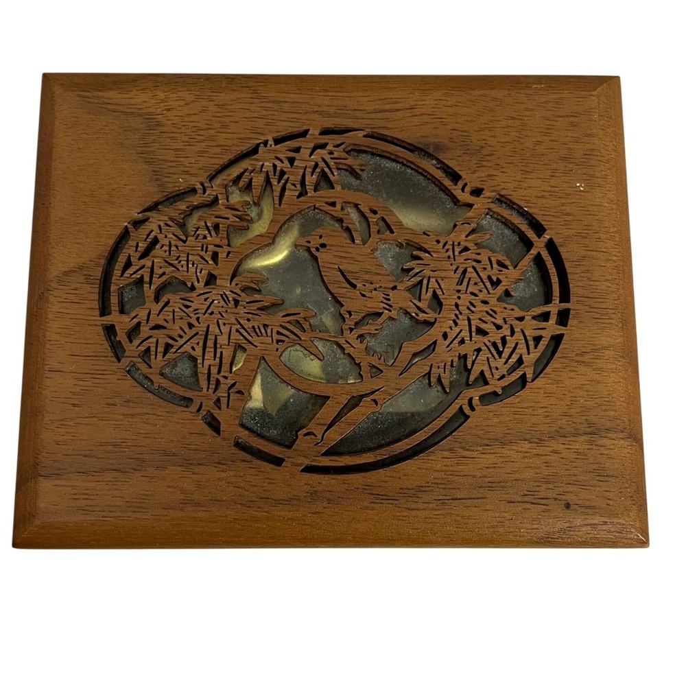Lasercraft Walnut Wood Music Box Laser Engraved Bird Bamboo Santa‎ Rosa CA